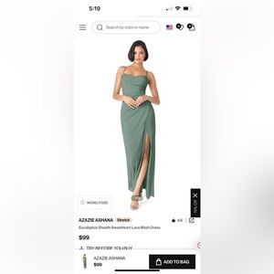 Brand new tags on never worn Azazie Ashana Eucalyptus Sheath Sweetheart LaceMesh